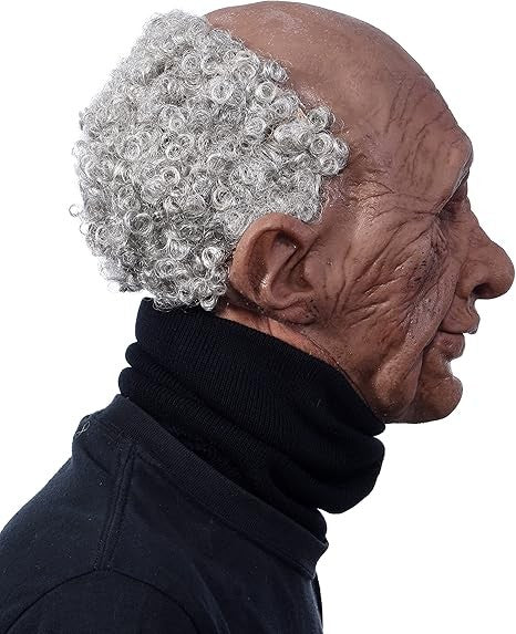 Black Elderly Woman Man Mask Wrinkle Full for Head Mask Grandpa/Grandma Face Novelty Mask Halloween Party Cosplay Props Supplies