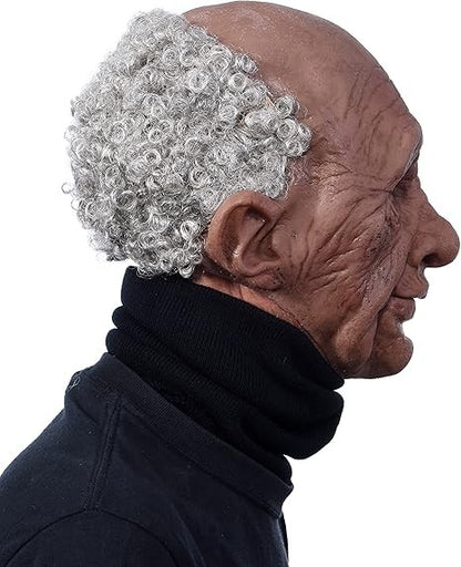 Black Elderly Woman Man Mask Wrinkle Full for Head Mask Grandpa/Grandma Face Novelty Mask Halloween Party Cosplay Props Supplies