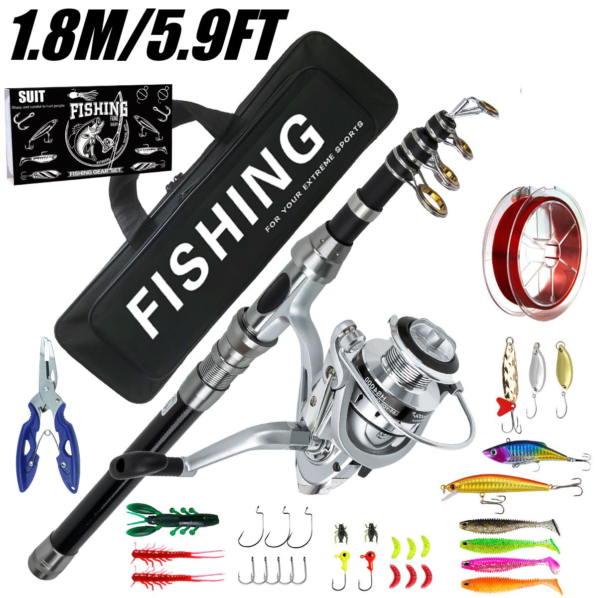 Kit de vara de pesca e molinete Para arremesso longe Luya vara de pesca e molinete combinação telescópica giratória