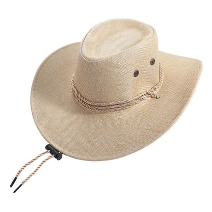 Cool Linen Western Cowboy Hat Wide Brim Beach Cap Summer Sun Hat Climbing Hat Outdoor Visor Cap Beach Sunscreen Cap Holiday
