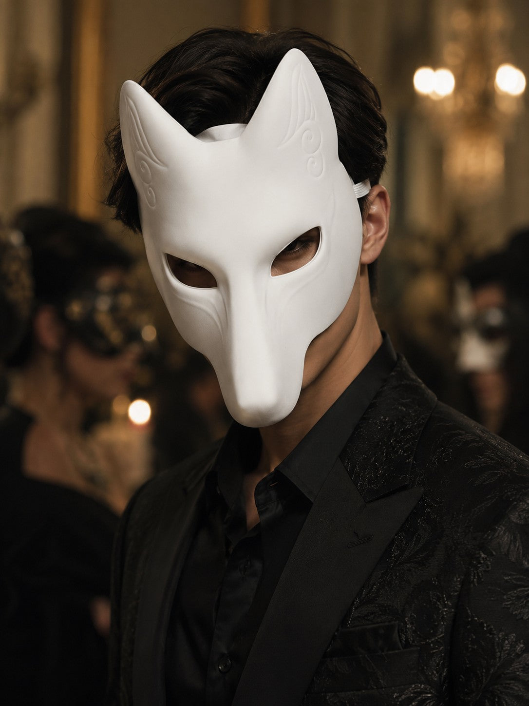 DIY White Fox Mask Paintable Kitsune Cosplay Half Face Mask, Blank Anime Fox Mask for Halloween Party Masquerade Stage Prop