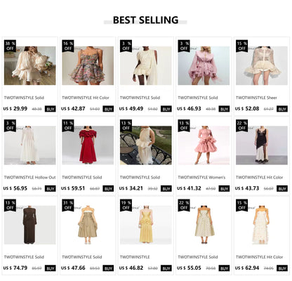 TWOTWINSTYLE Elegant Ruched Mini Dress For Women Round Neck Lantern Long Sleeve