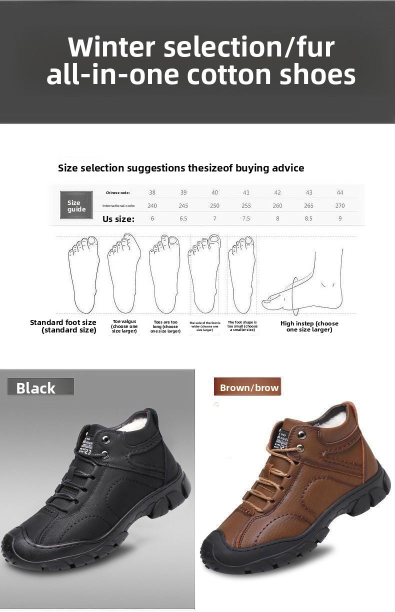 2025 Quente Venda Inverno Novo Sapatos de Algodão Mais Lã Grossa Casual Sapatos Esportivos Masculinos Tênis Cano Alto de Couro Moda Botas de Neve