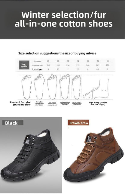 2025 Quente Venda Inverno Novo Sapatos de Algodão Mais Lã Grossa Casual Sapatos Esportivos Masculinos Tênis Cano Alto de Couro Moda Botas de Neve