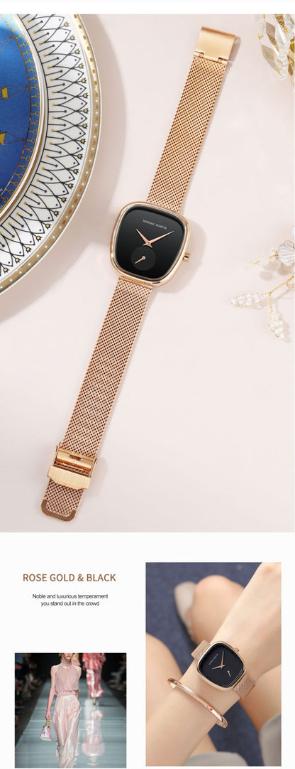 HANNAH MARTIN Brand Original Luxury Women Watch Rose Gold Fashion Stainless Steel Quartz Movement Waterproof Women Dress Watches