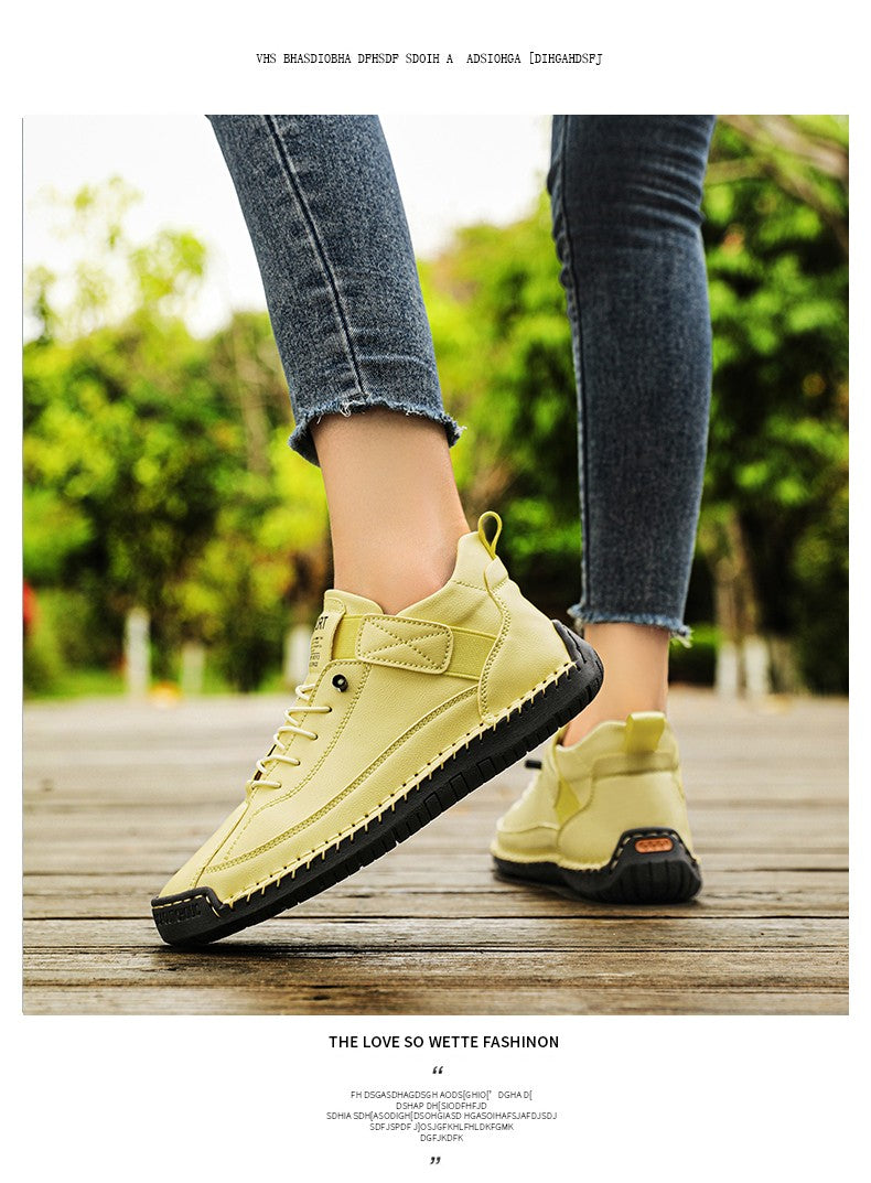 New Fashion Sneakers Handmade Leather Women's Shoes Mid-Top Women Casual Flats Shoes Slip on Loafers Zapatillas De Mujer