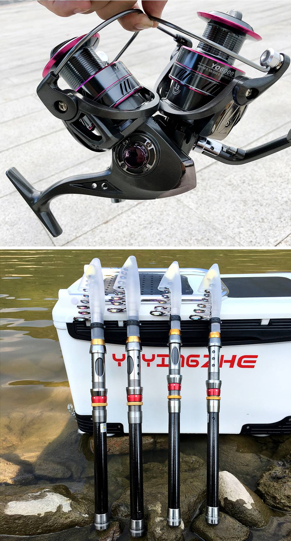 Vara de Pesca e Carretilha de Fibra de Carbono 1.8-3.6m Super Dura Vara de Pesca Telescópica Kit Carretilha de Spinning Resistência Máxima 3-8kg Pesca