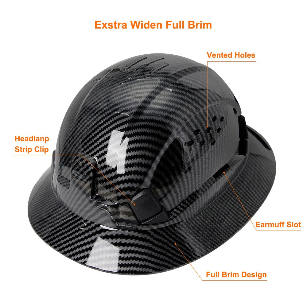 CE Carbon Fiber Full Brim Hard Hat w/ Built In Goggle Triangle Face Towel Construction Engineer  Safety Helmet ABS Safety Cap
