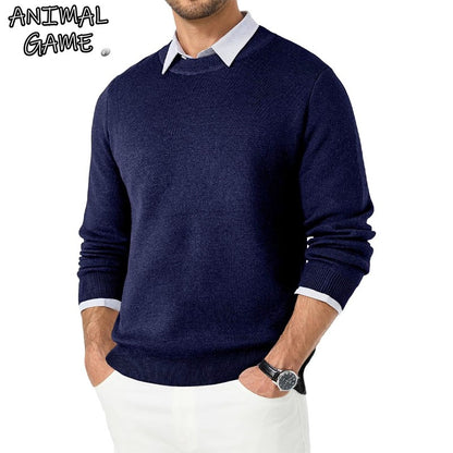 Animal Game Men's Woolen Knit Sweater Crew Neck Casual Pullover Knitwear Autumn Classic Soft Cold Blouse Winter Warm Streetwear