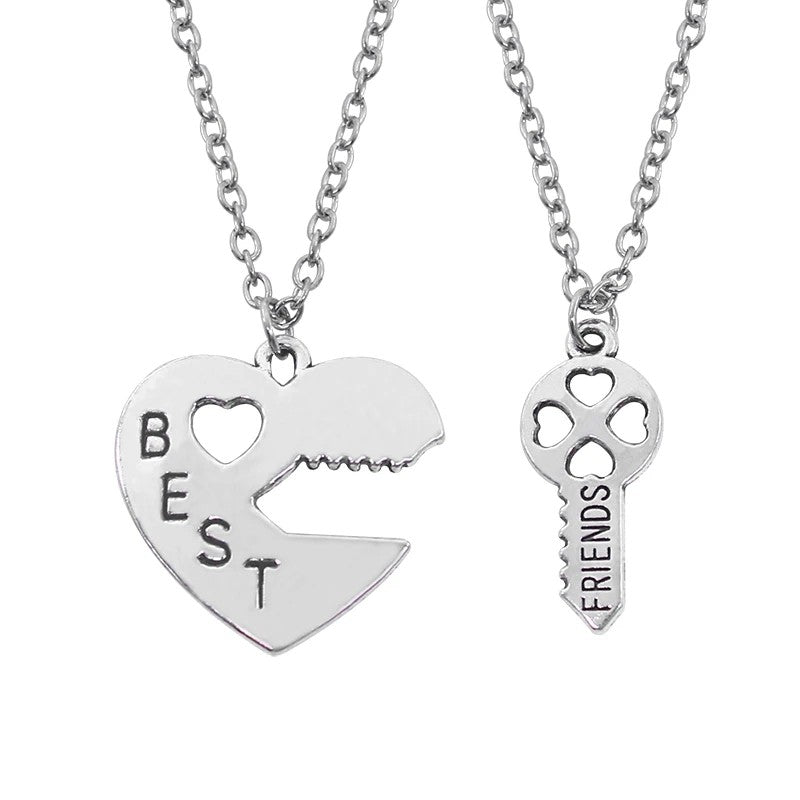 Colar de 2pçs/conjunto Colar com Pingente de Coração Quebrado Colar Masculino e Feminino Melhores Amigas BFF Amizade Aniversário Presente Joias