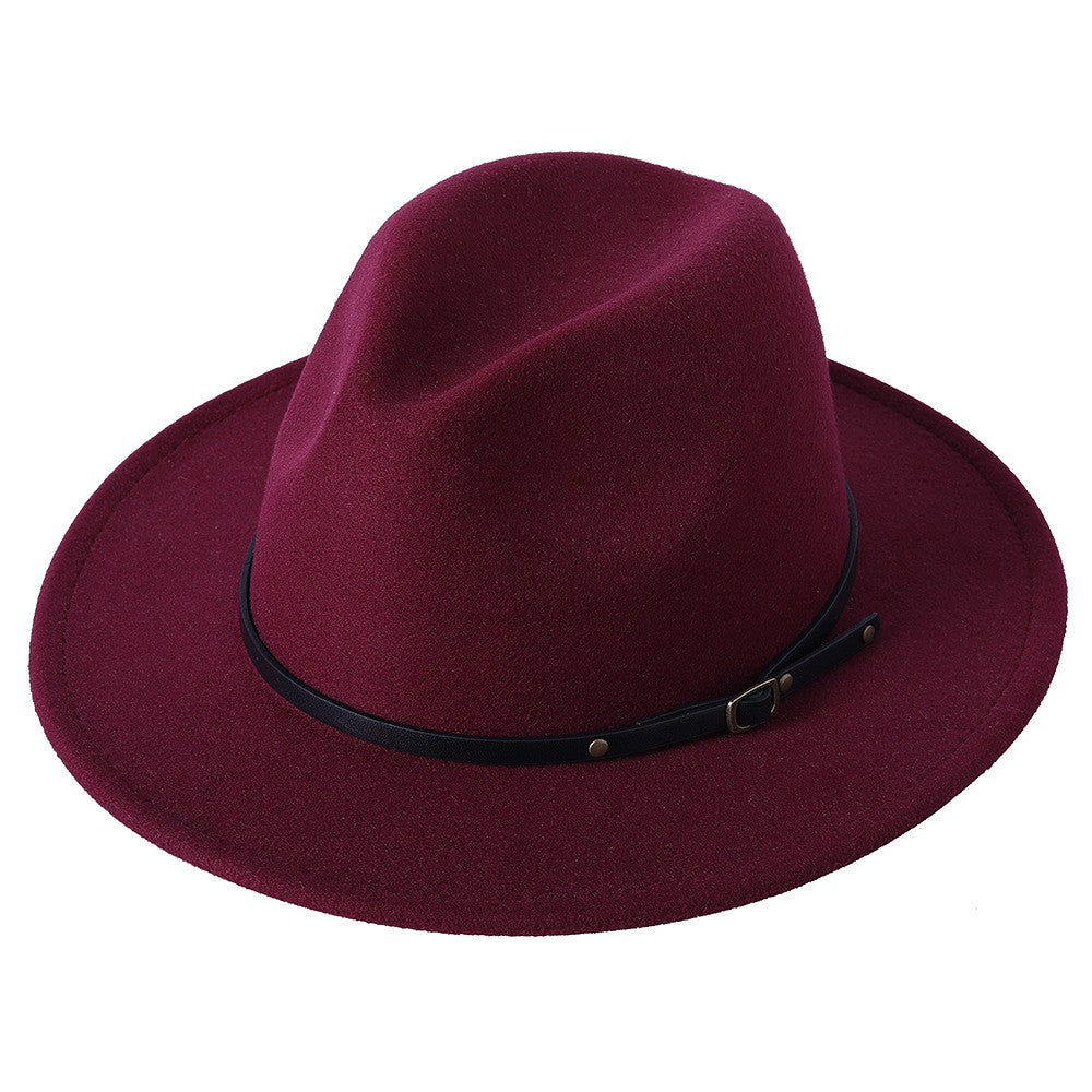 Fedora hat jazz hat men and women classic black leather belt Fedora Panama women autumn and winter Panama hat wholesale
