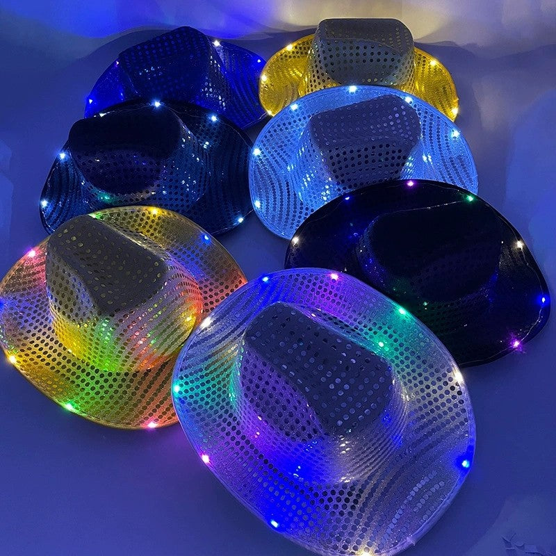 Chapéu de caubói/caubói com LED pisca-pisca, chapéu que brilha, festa de carnaval, homens, mulheres, despedida de solteira, suprimentos de casamento