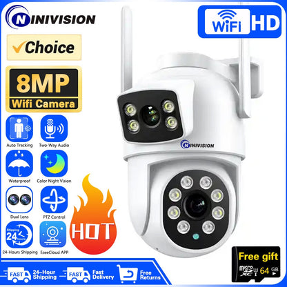 BESDER 4K 8MP Wifi Camera PTZ Outdoor Dual Screens Human Detection Dual Lenses 4MP Security Protection IP Camera Audio iCSee App