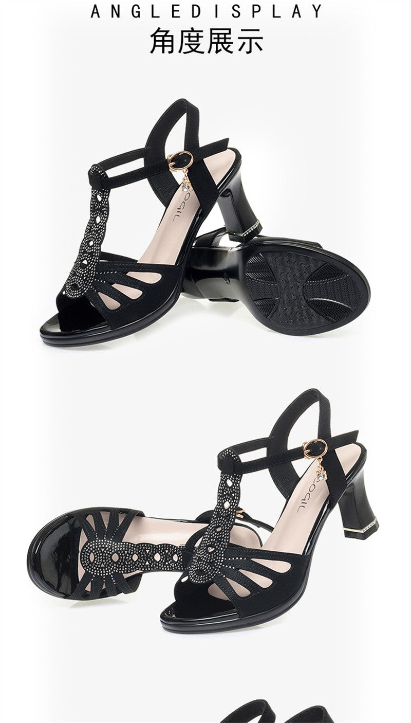 2025 New All-Match Thick Heel Thick Sole Fish Mouth Shoes Middle-Aged Women's Summer Elegant Mother Professional Sandals Fashion