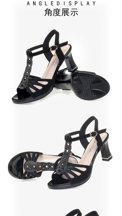 2025 New All-Match Thick Heel Thick Sole Fish Mouth Shoes Middle-Aged Women's Summer Elegant Mother Professional Sandals Fashion