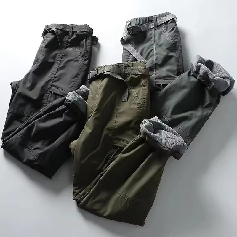 Calça Cargo de Ferramentas com Forro de Lã Grosso Impermeável para Homens e Mulheres, Inverno, Exterior, com Vários Bolsos, Solta, Reta, Macacão, Calça Comprida