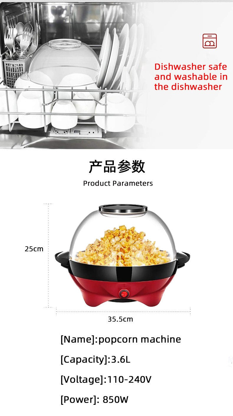 Máquina de pipoca elétrica doméstica 850W máquina de pipoca quente automática pipoqueira caseira DIY Popcorn Movie Snack Sonifer Popper