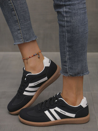 Mix Color Women's Autumn Sneakers Fashion Splicing Flat Heel Vulcanized Shoes Female Lace-Up Non-Slip Pu Leather Casual Shoes