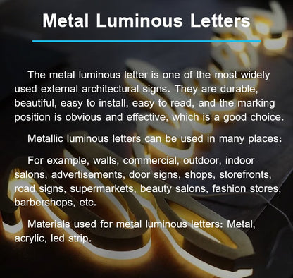 Custom Illuminated Backlit Sign Business Logo 3d Metal Letters Signage Stainless Steel Metal Sign Outdoor Signs Dropshipping