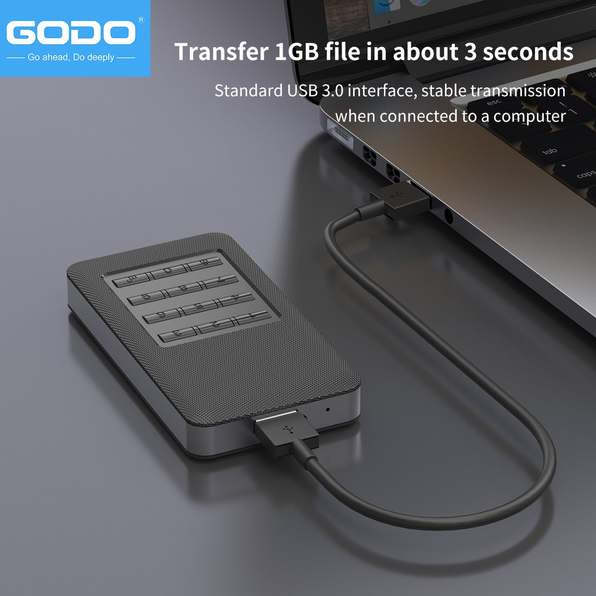 GODO M.2 MSATA Criptografia de hardware USB3.0 Criptografia de disco completo Instalação sem ferramentas com senha Caixa de disco rígido móvel 2,5" Sata