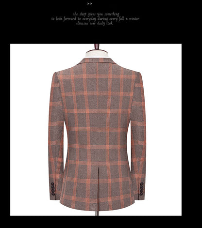 Men's Spring Autumn Wedding Suit 2024 Three-Piece Set Slim Fit Checkered British Style with Waistcoat And Trousers