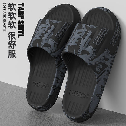 Summer Plus Size 48-49 Graffiti Bear Print Men Slippers Home Flip Flops Thick Couple Women Beach Shoes Sandals