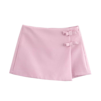 MUJER 2025 Pink White Mini Skirt Woman Fashion Bow Skort For Women Summer Slit S
