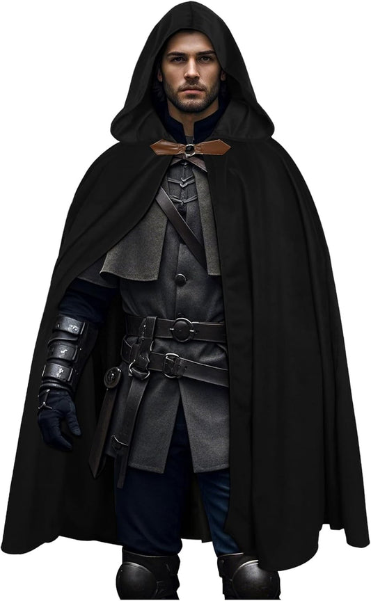 L'VOW Medieval Velvet Hooded Cloak - Renaissance Cape with Hood Vintage Capelet Halloween Sorcerer Costume