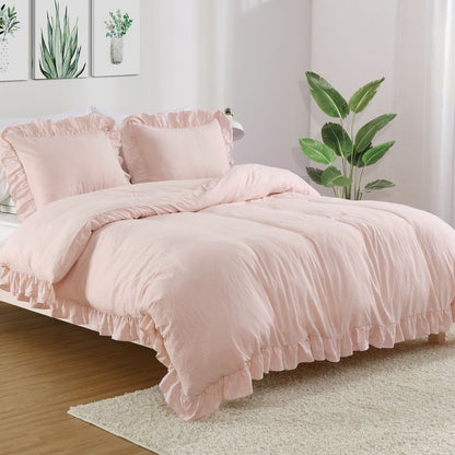 104"x90" Lotus Leaf Edge Bedding Duvet Cover Set Large Double Bed Bedroom Soft Washed Polyester 1 Duvet Cover + 2 Pillowcases