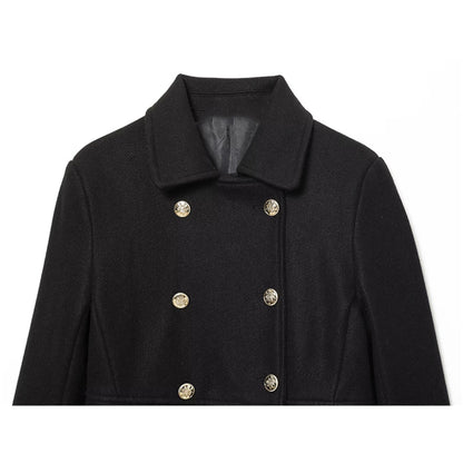 TFMLN 2025 Autumn Winter Women New Lapel Woolen Jacket Fashion Slim Fit Long Sleeved Double Breasted Ladies Casual Overcoat
