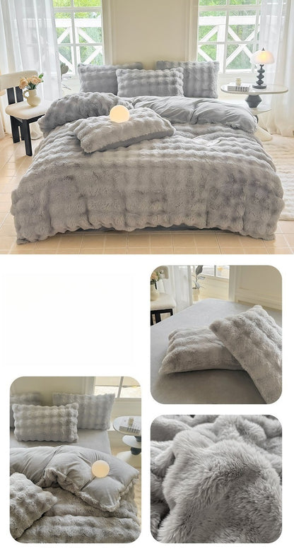 New Rabbit Fur Thickened Milk Velvet Duvet Cover Set Machine Washable Soft SkinFriendly Warm Bed Sheet for Home and Hotel ?? ???
