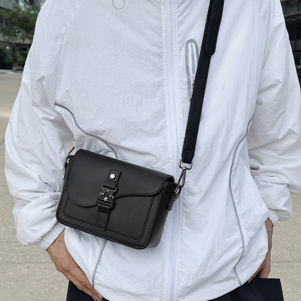 Single Shoulder Bag, Men's Genuine Cowhide Leather, Niche Design, Casual Crossbody Bag, Trendy Texture, Small Square Bag