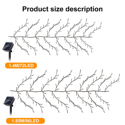 96 LEDS Solar Willow Vine Light Outdoor Waterproof String Fairy Light 8 Lighting Modes For Wall Balcony Garden DIY Decorations