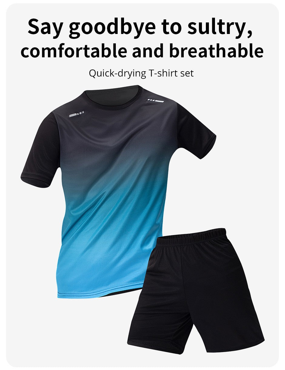 2-Piece Teenagers To Adults Parent-child Quick-drying Short-sleeved Sports Suit Men's Casual Round Neck Shirt Elastic Waist Pant