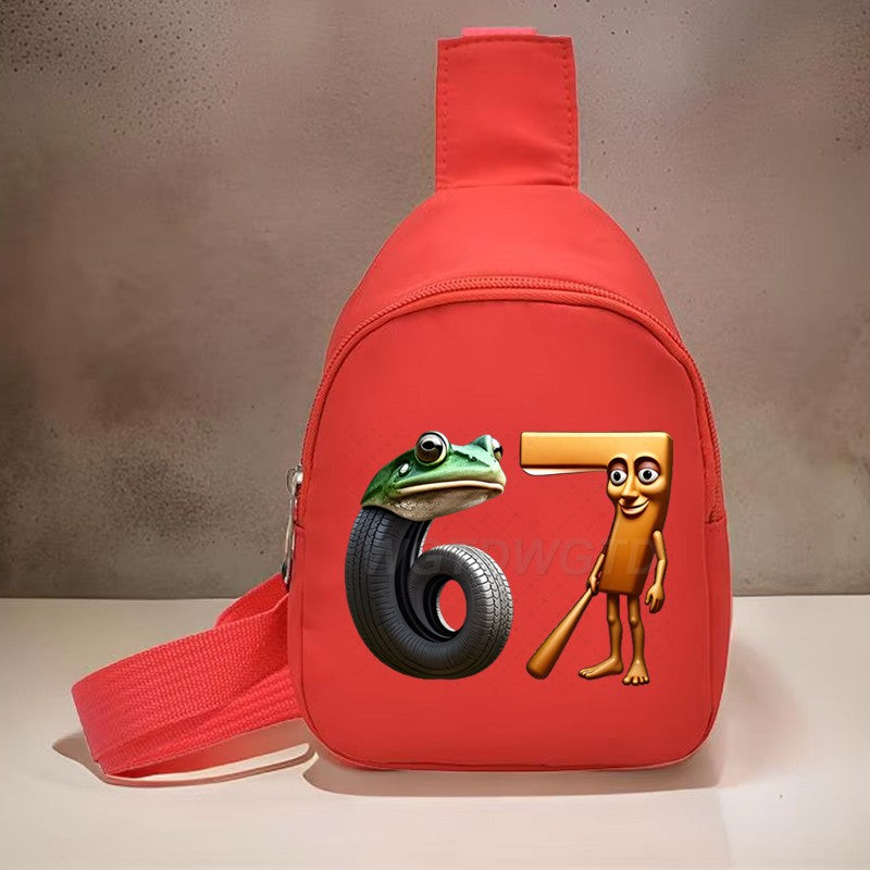 Bolsa de Peito Infantil Italiana Brainrot Engraçada Número 6 7 Estampa Infantil para Menina Menino Tung Tung Tung Sahur Memes Engraçados 6 7 Mini Bolsa