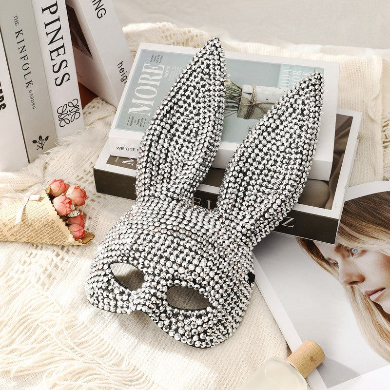Full Diamond Animal Party Makeup Ball Shining Rabbit Mask for women Drama Performance Animal Costume Shooting Props, Halloween