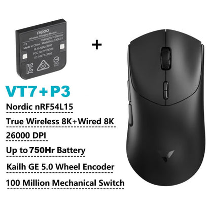 Mouse Gamer Sem Fio Rapoo VT7 MAX /VT7 Taxa de Sondagem Sem Fio Verdadeira de 8K 53g Leve Até 750h de Duração da Bateria