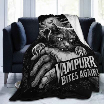 Funny Vampurr Vampire Cat Bites Again Flannel Blankets Halloween Awesome Throw Blanket for Quilt 200x150cm Soft