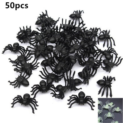 50Pcs Plastic Black Spider Trick Toys Halloween Haunted House Prop Decorations Christmas Children'S Day Gift 2025
