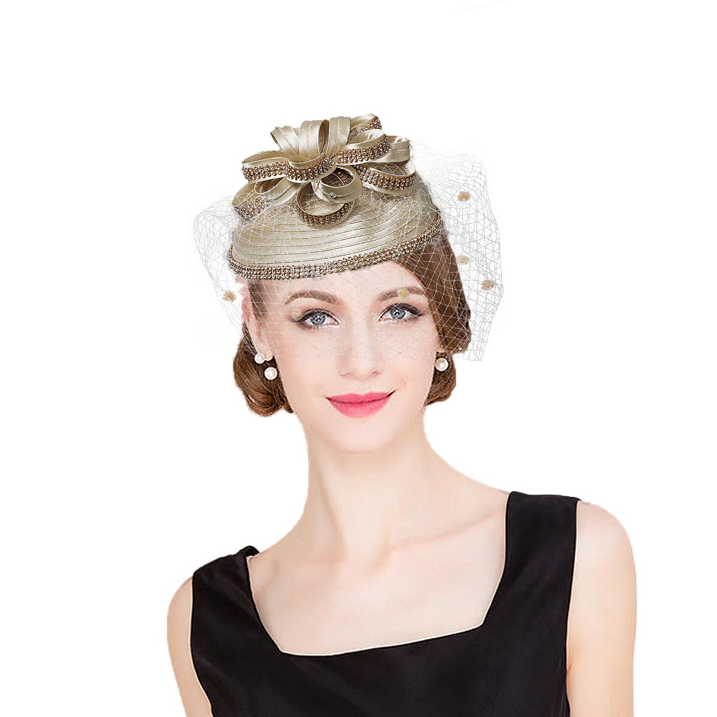 FS Red Wedding Fascinators Pillbox Hats para Mulheres com Véu de Flores Chapéu para Igreja Kentucky Derby Boné Cocktail Tea Party Chapéu de Cabeça