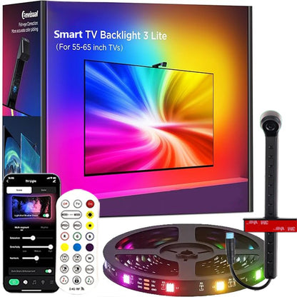 Smart TV LED Backlight with Camera for 55-75 inch Screens RGBIC LED Strip Lights Sync to Screen& Music Gaming Room Decor Light
