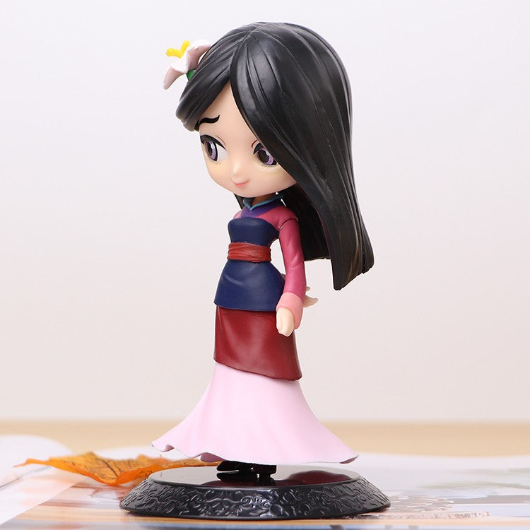 Miniso 14cm Princesas Q Posket Bonecas Elsa Anna Mulan Tinker Bell Elsa Aladdin kawaii Brinquedo para Bolo Decoração Modelo menina presente