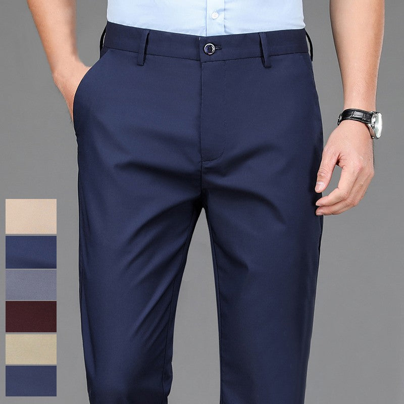 Calça Masculina Elástica Preta Lisa Casual Inteligente Calça Social Masculina para Escritório de Secagem Rápida Calça Coreana Reta Nova Primavera Outono