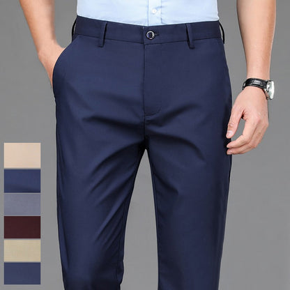Calça Masculina Elástica Preta Lisa Casual Inteligente Calça Social Masculina para Escritório de Secagem Rápida Calça Coreana Reta Nova Primavera Outono