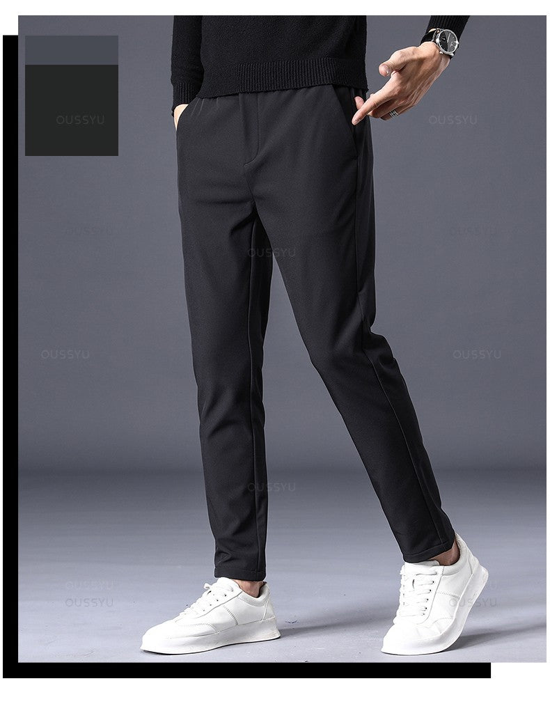 Winter Warm Men's Fleece Pants Thick Business Stretch Slim Fit Elastic Waist Jogger Korean Classic Black Gray Blue Trousers Male