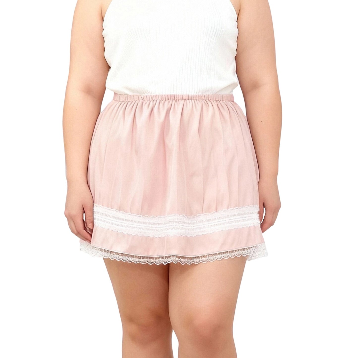 Women s Plus Size Lace Trim Skirt Summer Fashionable Casual Elastic Waist Mini Skirts