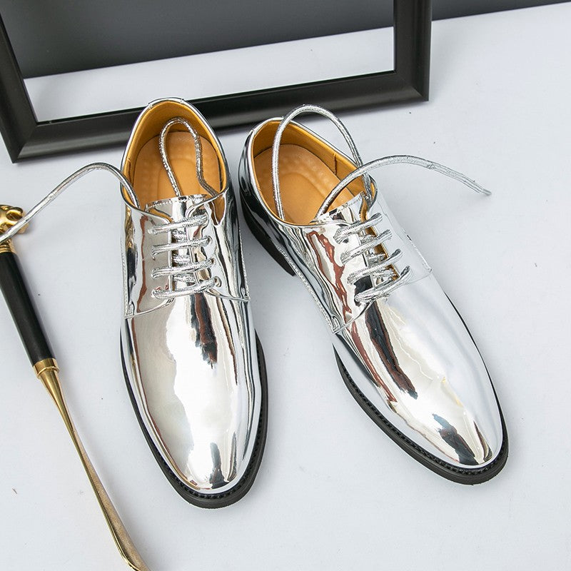 Large Size 38-50 Pointed Leather Shoes Man Business Performance Men's Dress Shoes Luxury Golden Bright Shoes Man Wedding Shoes