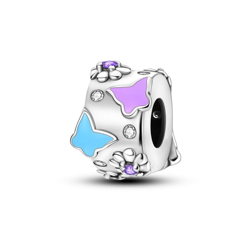 Pingente Charm Libélula Tema Primavera Prata Esterlina 925 Borboleta Flor Pendente Compatível com Bracelete Colar Joias DIY