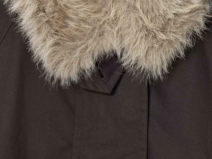 Women's Autumn and Winter Casual Straight Waterproof Parka Jacket with Fur Hem, Warm Zipper Long Sleeve Outwear