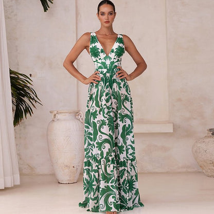 Flaxmaker Women Sexy Deep V Neck Printed One-piece Swimsuit and Pants Sets Swimwear Monokini Girl Beach Bathing Suits Beachwear